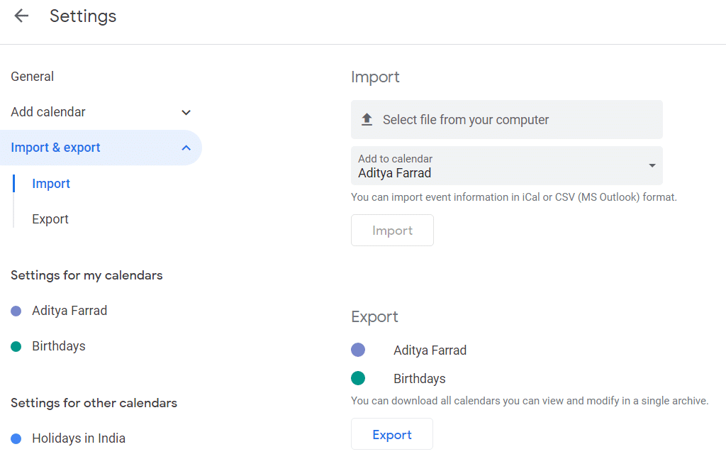 Click on Import & Export from the Settings