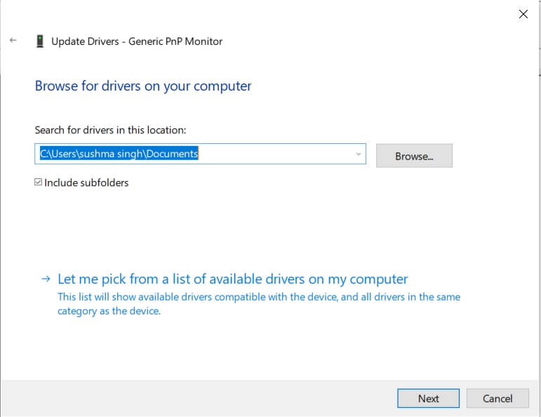 Click on Let me pick from a list of device drivers on my computer