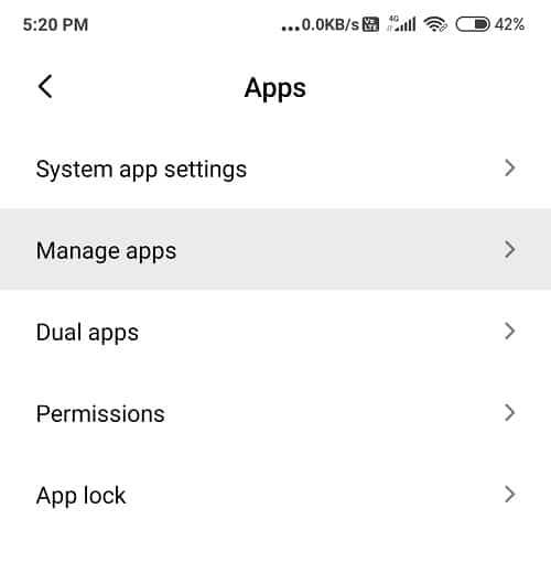 Click on Manage Application and find the Google App