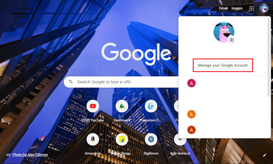 Click on Manage your Google account. 