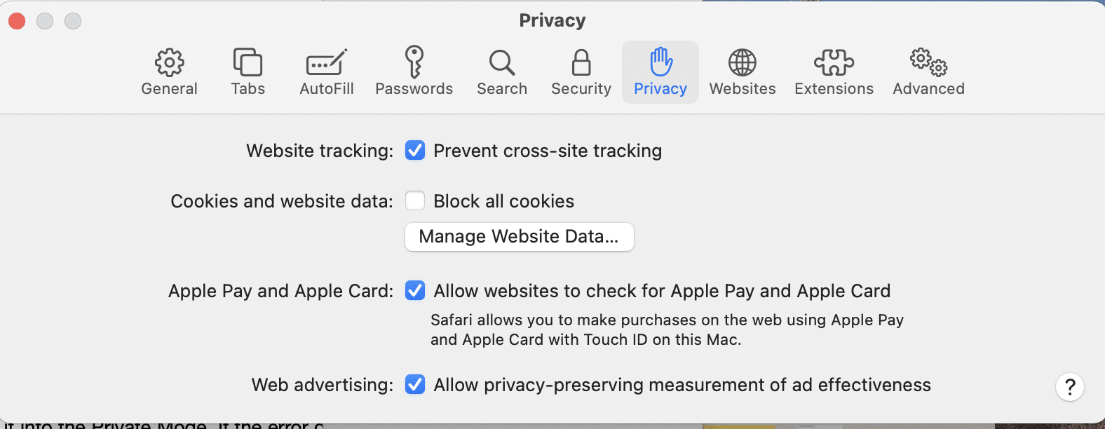 Click on Privacy and then click on the Manage Website Data button. Fix This Connection is Not Private