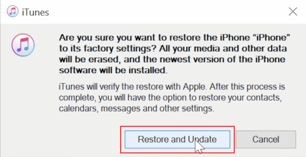 Click on Restore and Update
