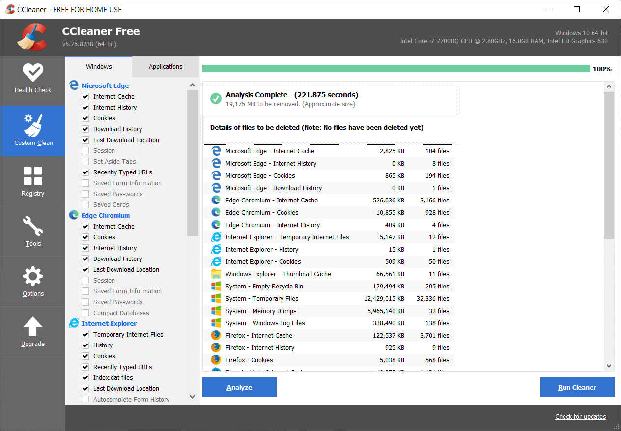 Click on Run Cleaner to deleted files