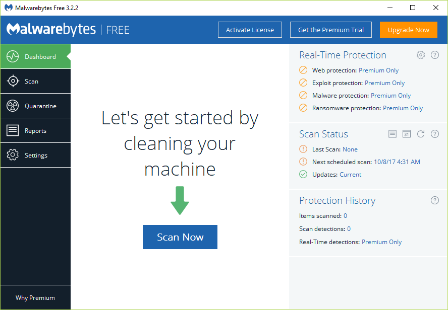Click on Scan Now once you run the Malwarebytes Anti-Malware / Antimalware Service Executable High CPU Usage [SOLVED]