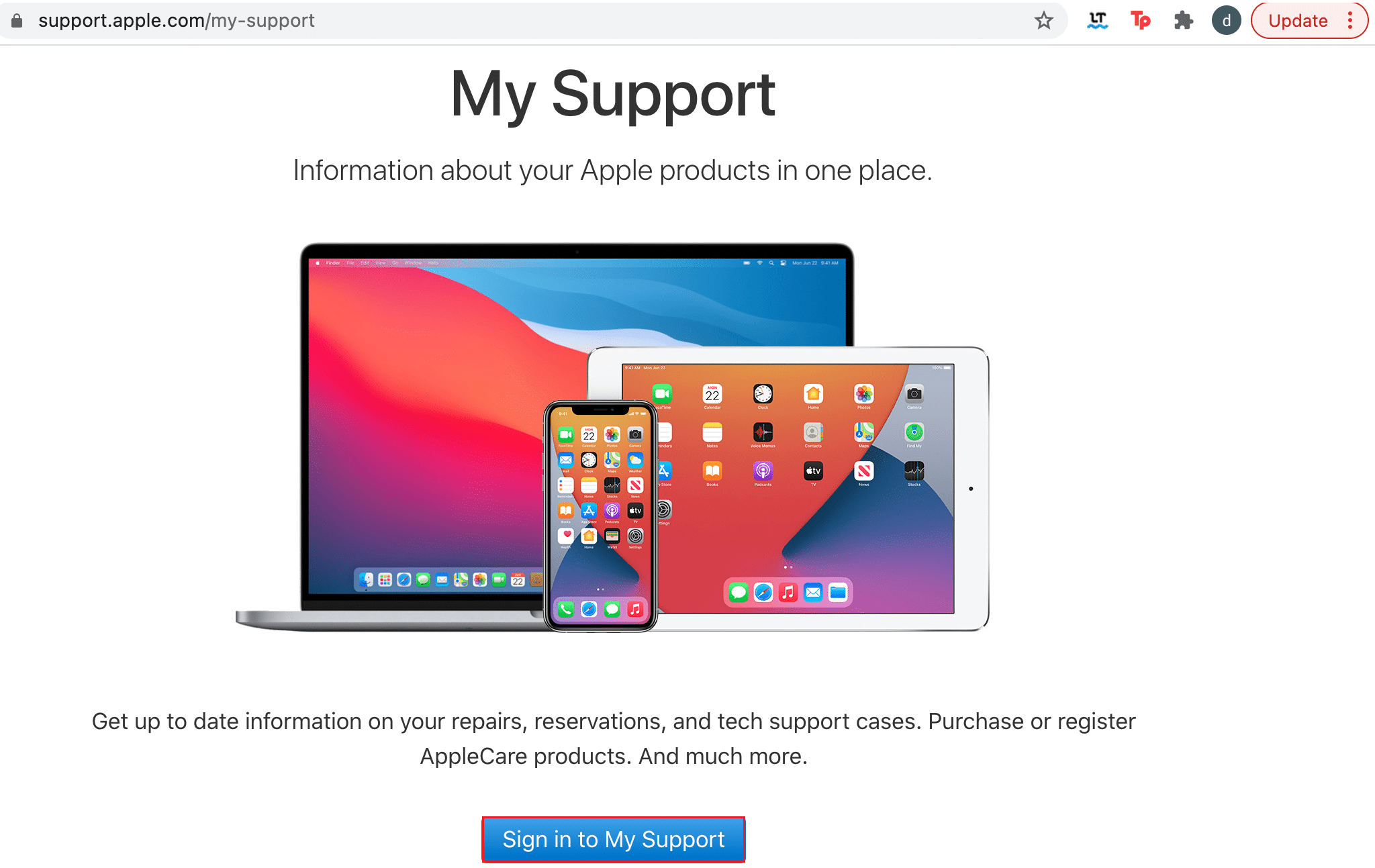 Click on Sign in to My Support | How To Check Apple Warranty Status
