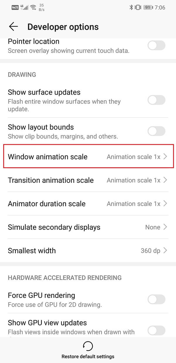 Click on Windows animations scale