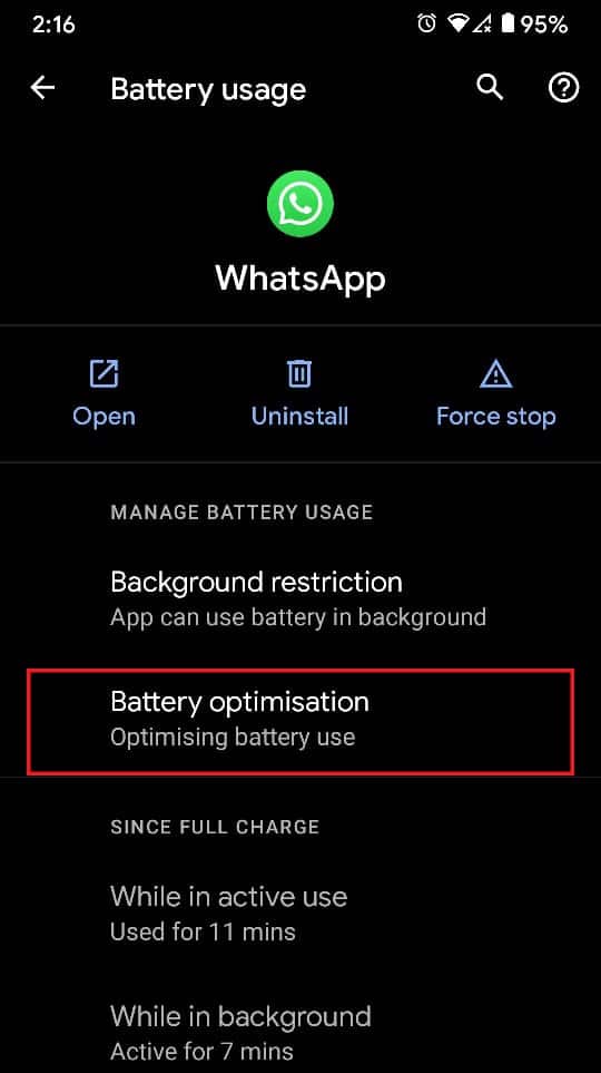 Click on battery optimization