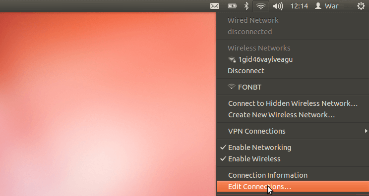 Click on network icon then select Edit Connections from the menu
