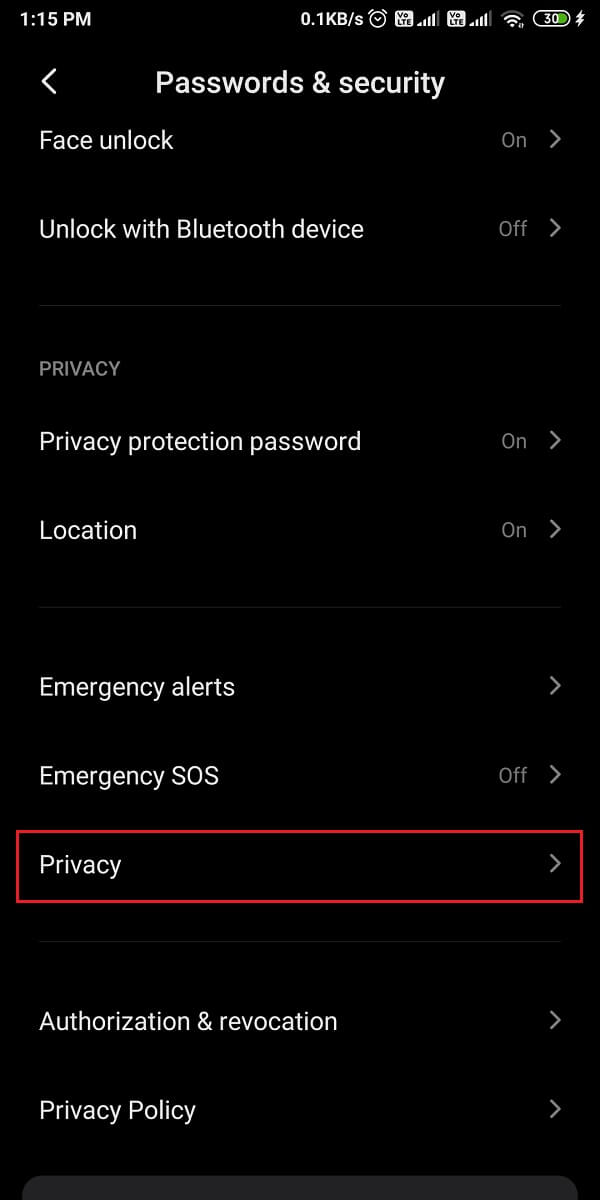 Tap on privacy. | How to Disable Auto-start Apps on Android
