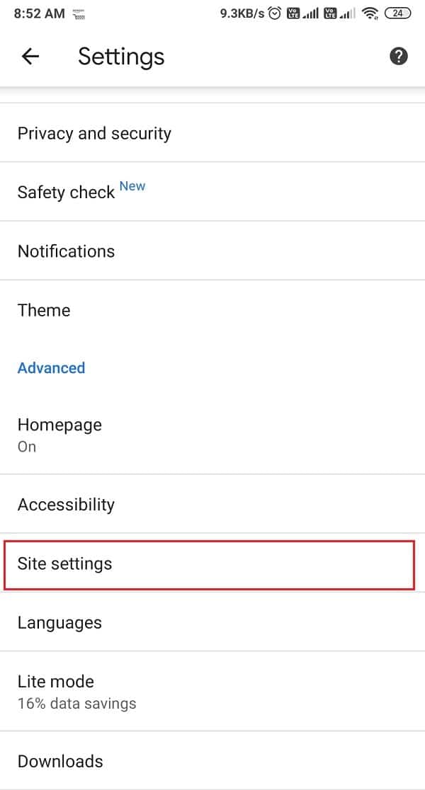 Click on site settings