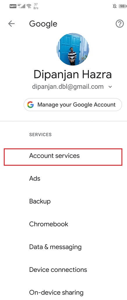 Click on the Account Services option
