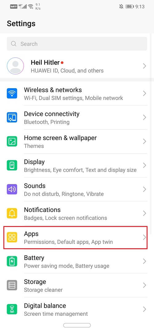 Click on the Apps option | Fix Google Play Services Battery Drain