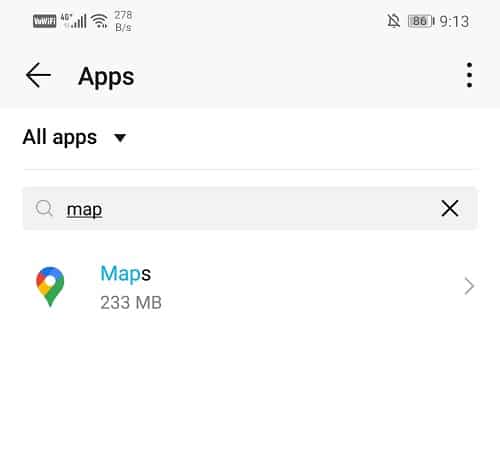Откройте Диспетчер приложений и найдите Карты Google.