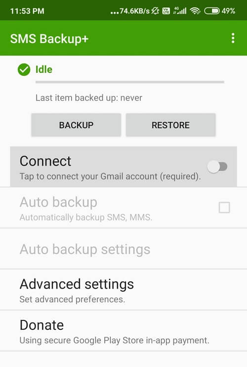 Click on the Backup tab and instruct the App when to perform Backup | Recover Deleted Text Messages on an Android Device