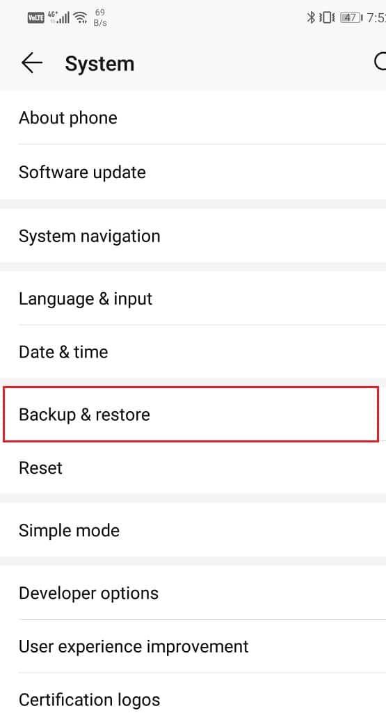 Click on the Backup your data option to save your data on Google Drive | Fix Problem Loading Widget on Android