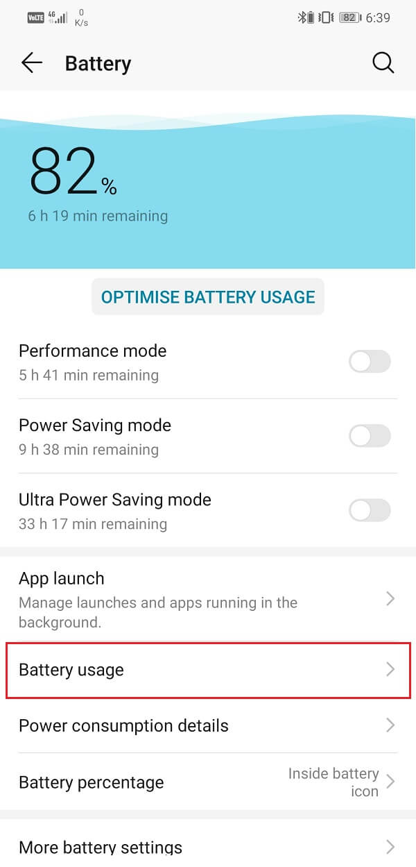 Click on the Battery usage option