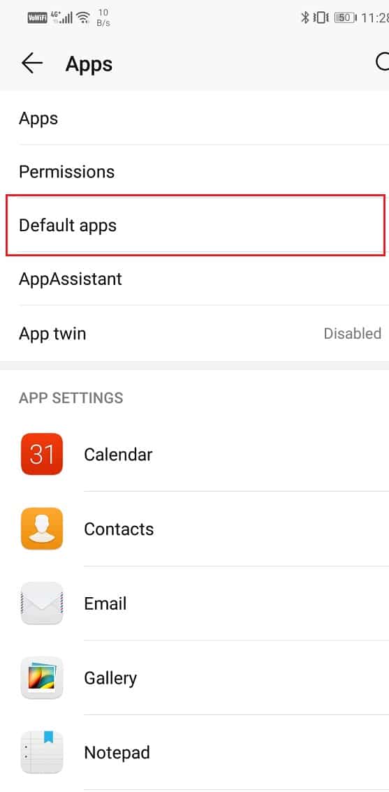 Click on the Default apps option