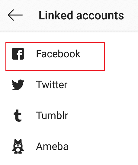  Click on the Facebook option under Linked accounts