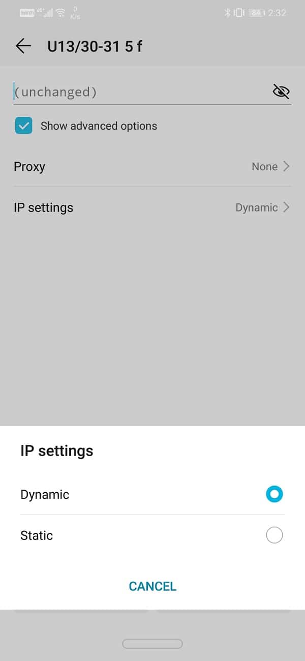 Click on the IP settings option and set it to Static