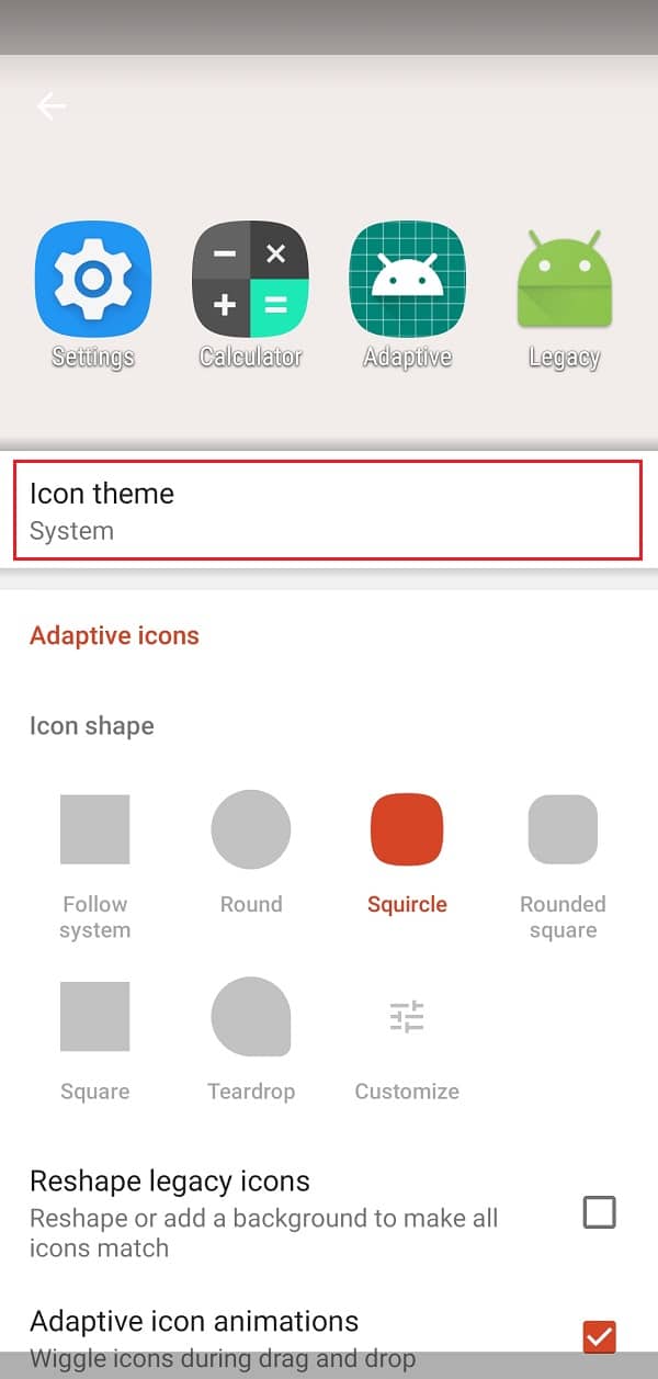 Click on the Icon theme option