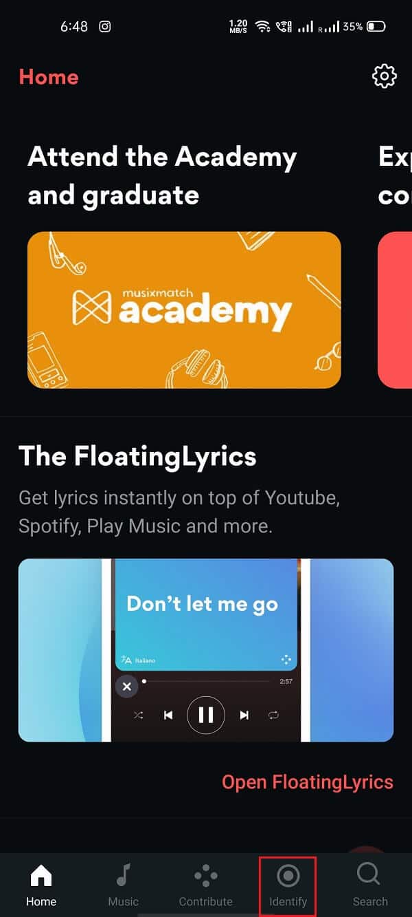 Click on the Identify button on the bottom panel | How To Find The Song Name By Using Lyrics Or Music