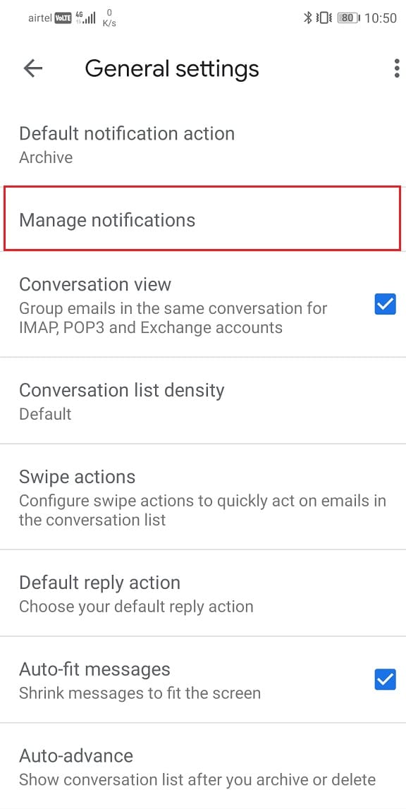 Click on the Manage notifications option