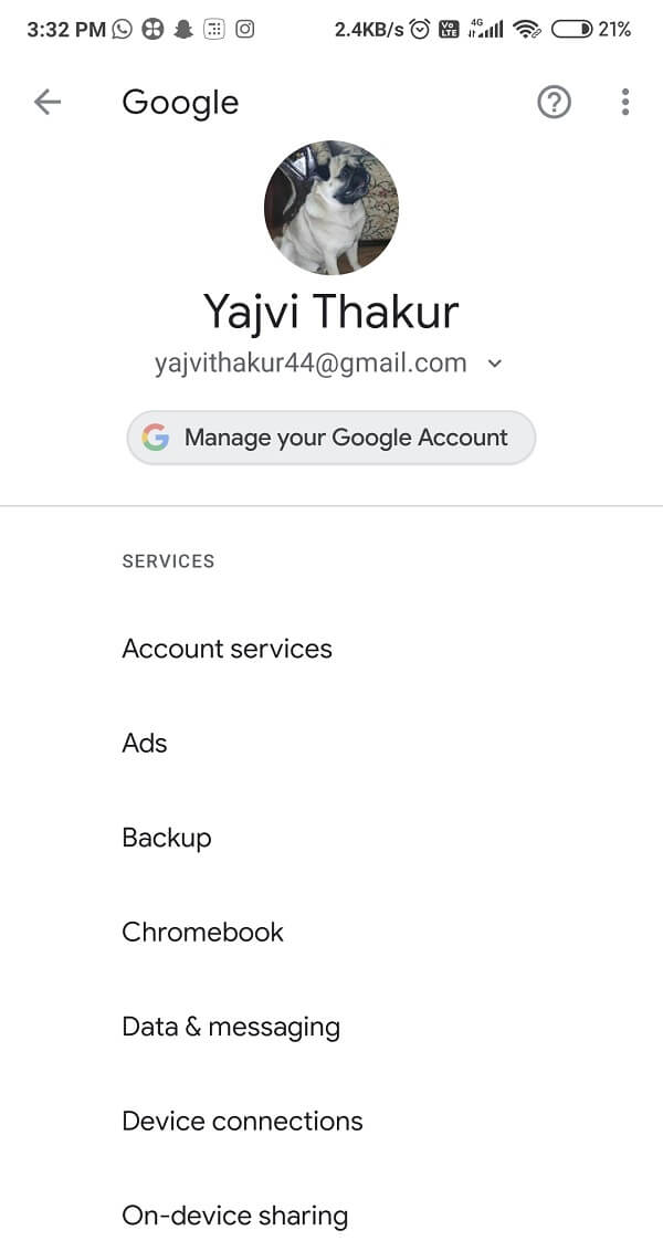 Click on the 'Manage your Google Account' button