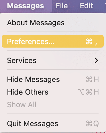 Click on the Messages menu and select Preferences