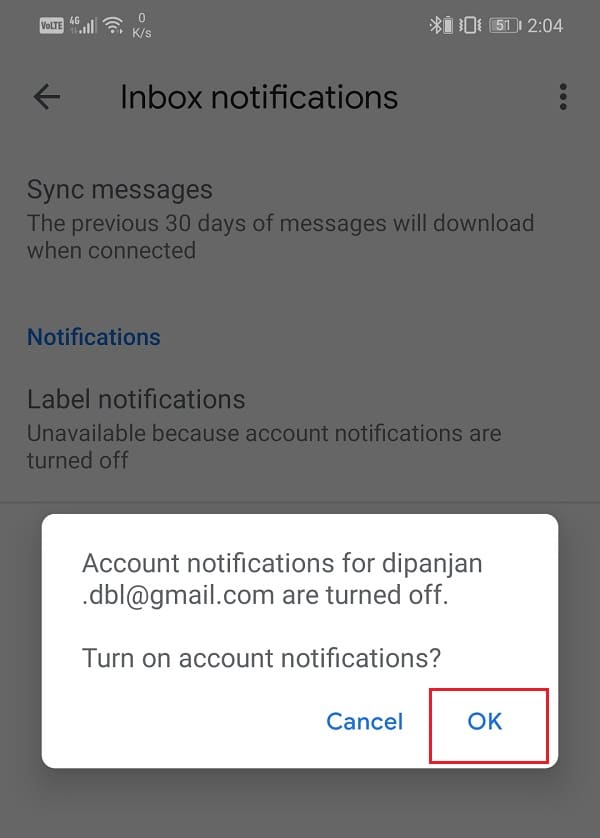 Tap on the Label Notifications option