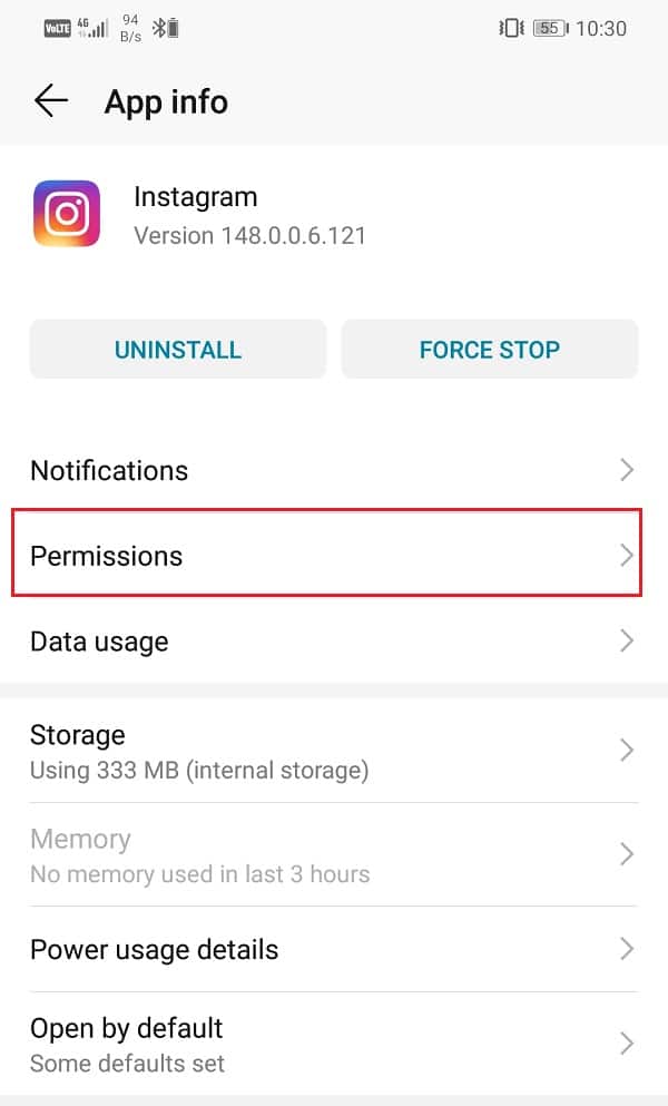 Click on the Permissions option