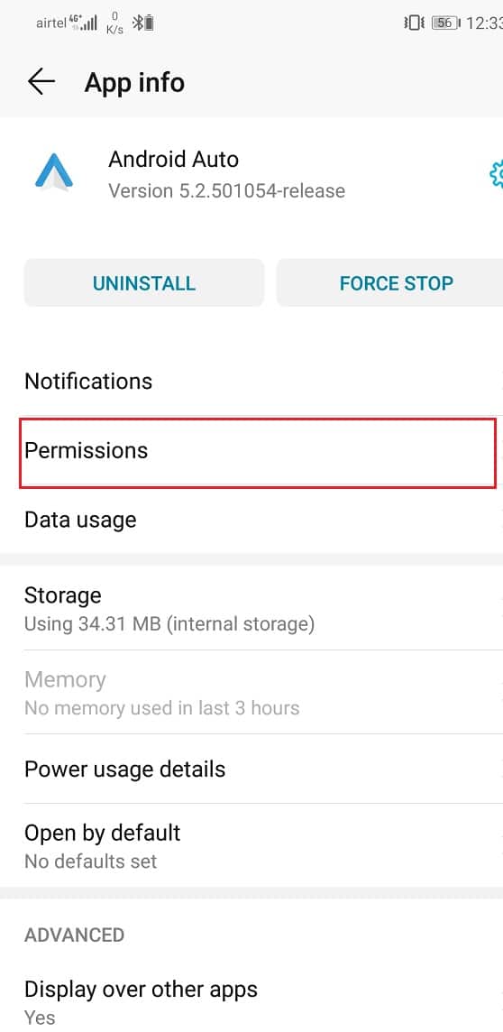Click on the Permissions option | Fix Android Auto Crashing and Connection issues