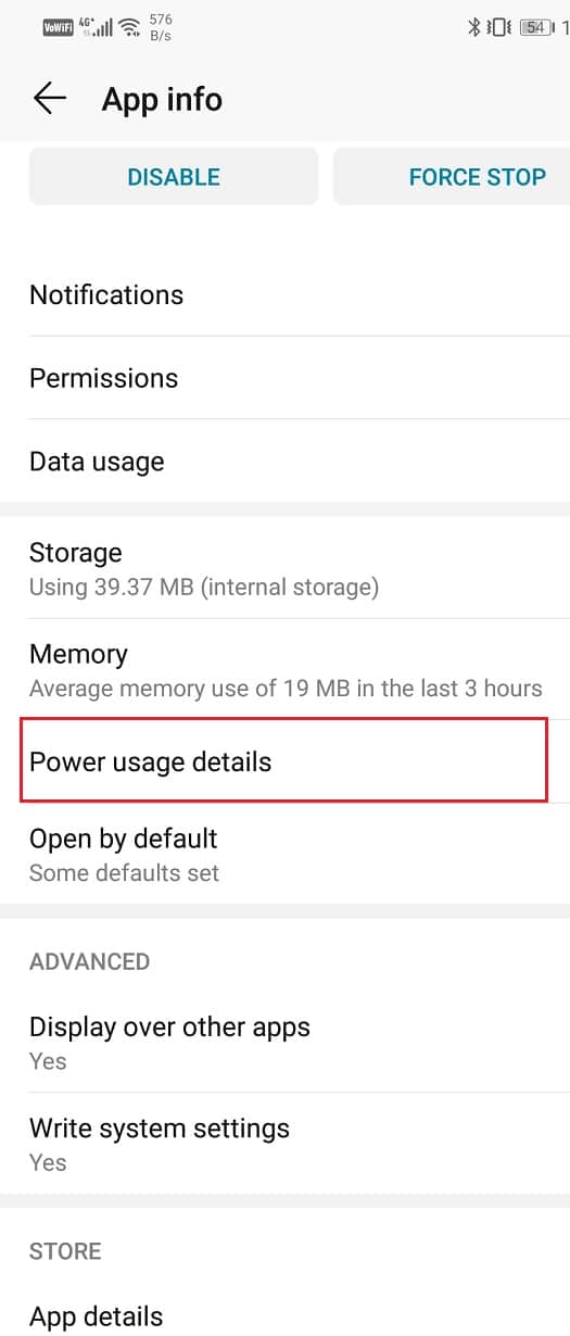 Click on the Power Usage/Battery option