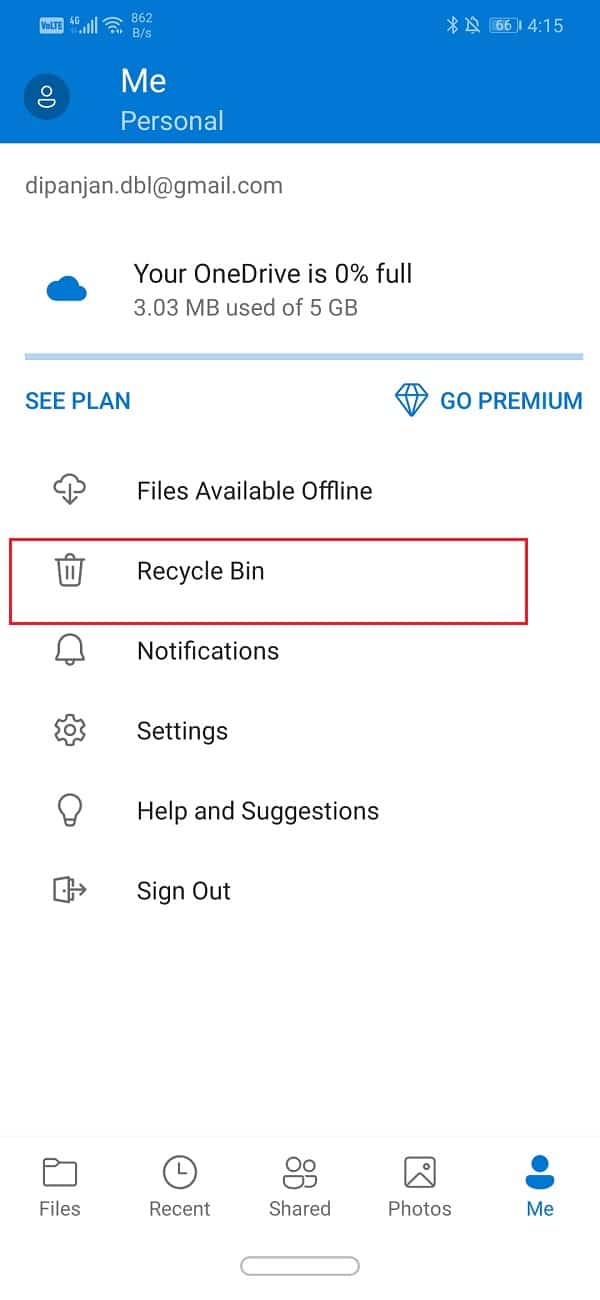 Click on the Recycle Bin option