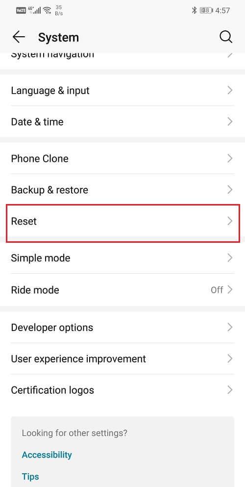 Haga clic en el botón Restablecer | Aumente la velocidad de Internet en su teléfono Android
