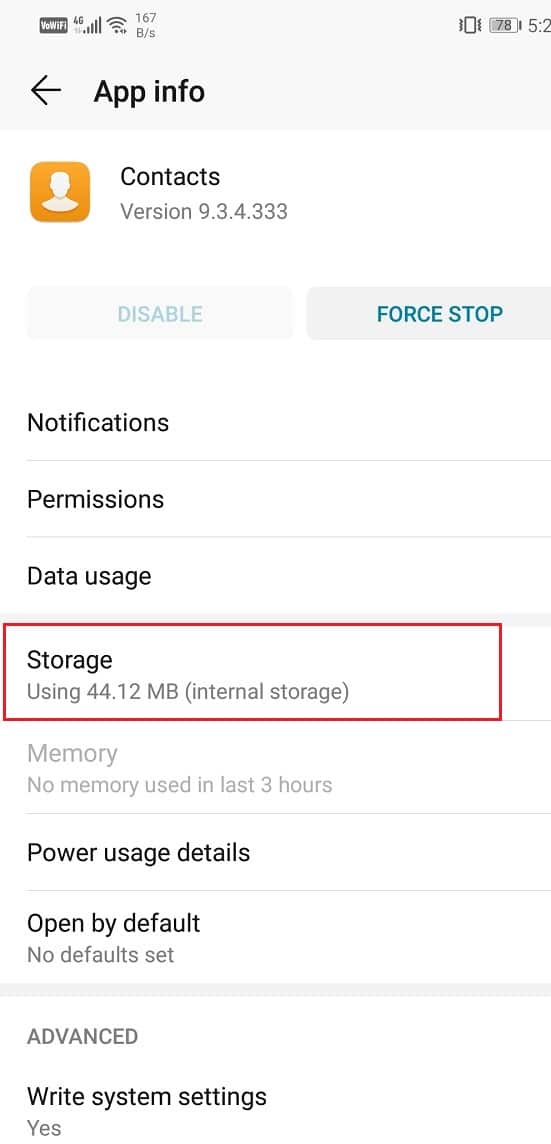 Click on the Storage option