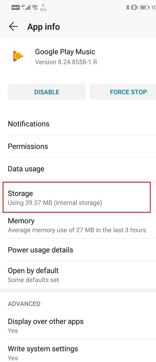 Click on the Storage option