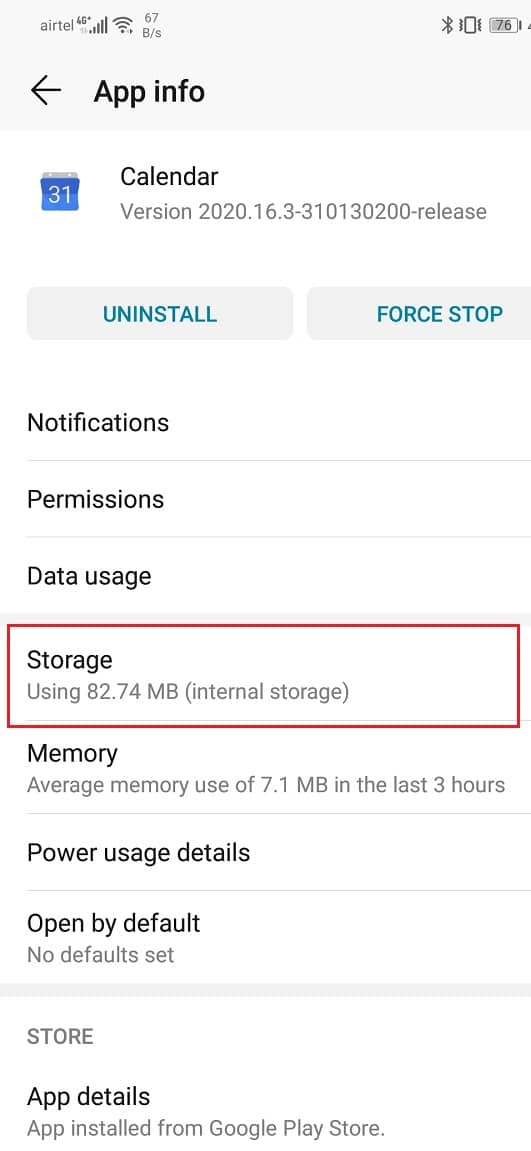 Click on the Storage option | Restore Missing Google Calendar Events on Android