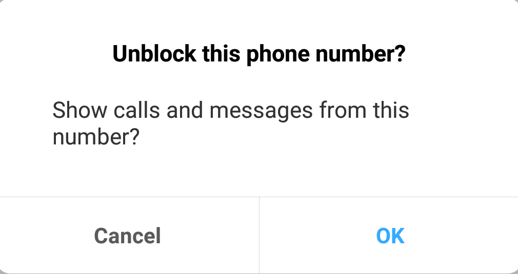 Click OK on the Unblock this phone number dialog box
