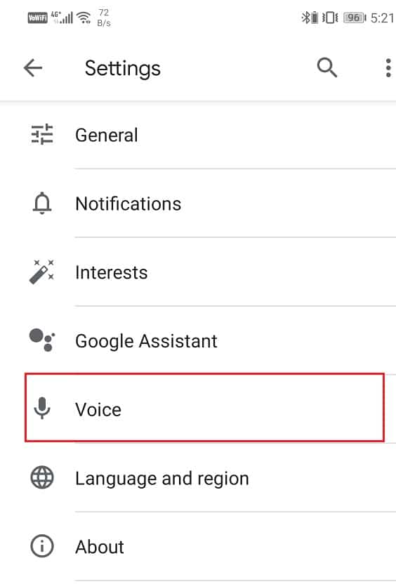 Click on the Voice option