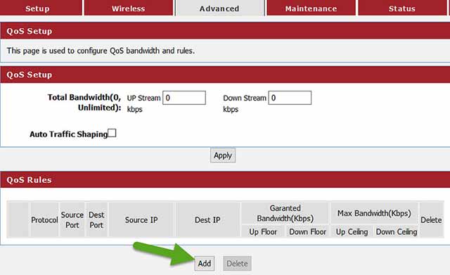 Click on the add button to create a new QoS rule