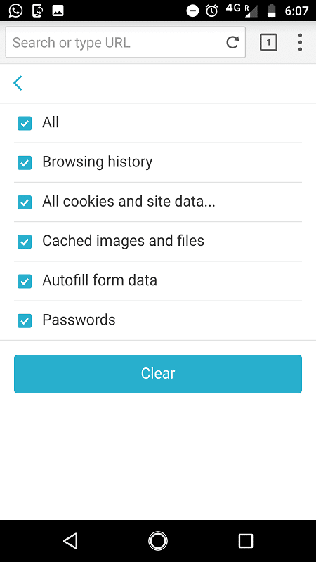 Click on the clear data option