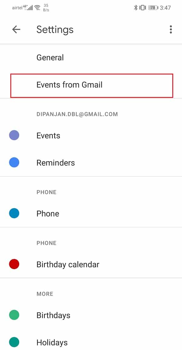 Click on the events from the Gmail | Restore Missing Google Calendar Events on Android