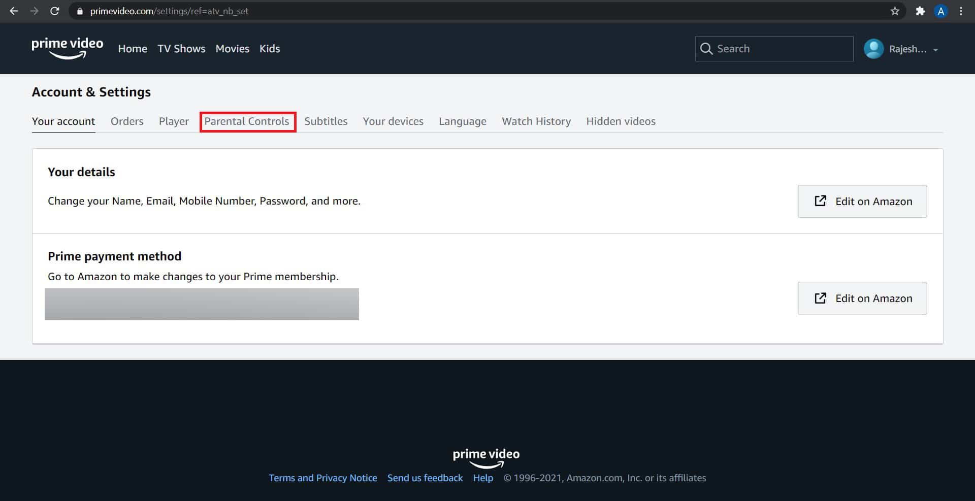 Click on the one titled ‘Parental Controls’ to proceed | How to set up Amazon Prime Video PIN