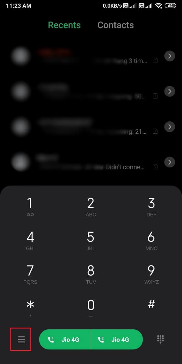 Click on the three horizontal lines from the bottom of the screen | Fix Android phone call goes straight to voicemail