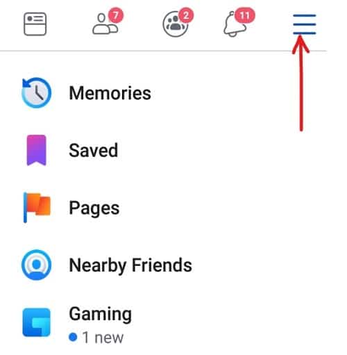 Click on the three lines icon on Facebook home page