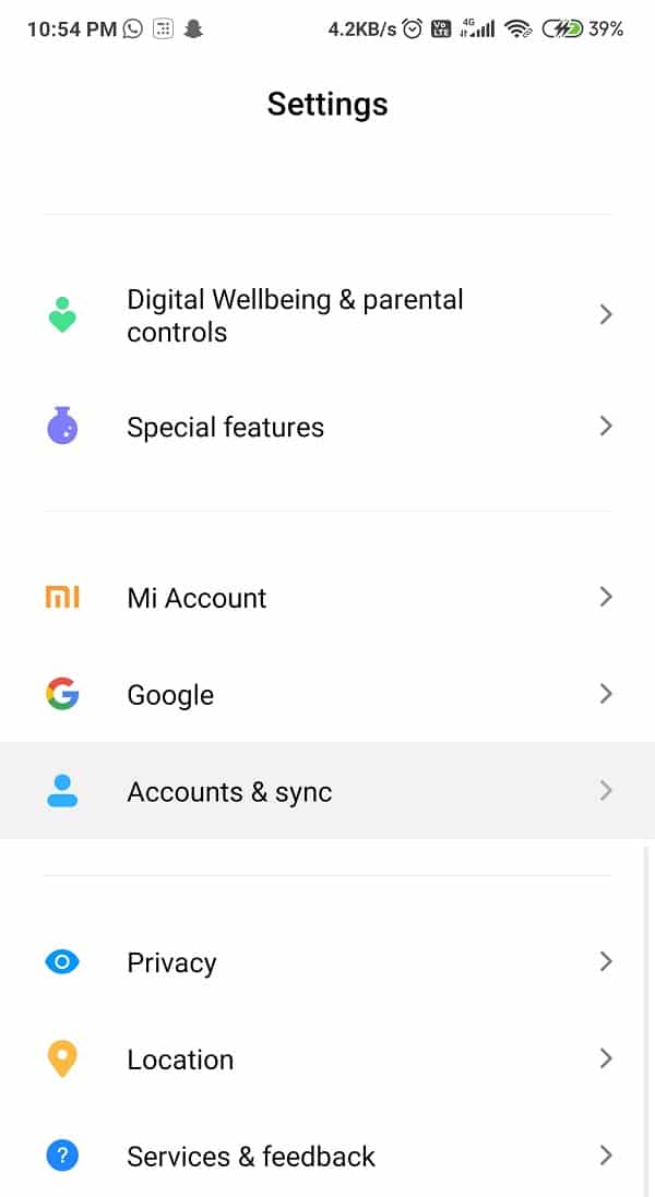 Scroll down until you find ‘Accounts and Sync’ | Fix Google Play Services Battery Drain