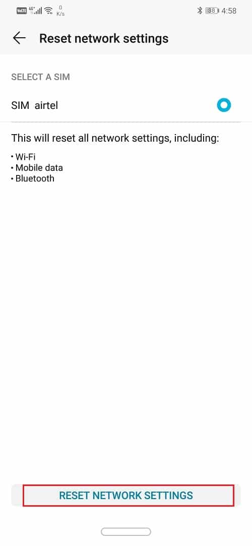 Click on the “Reset Network Settings” option | Fix Android Connected To WiFi But No Internet