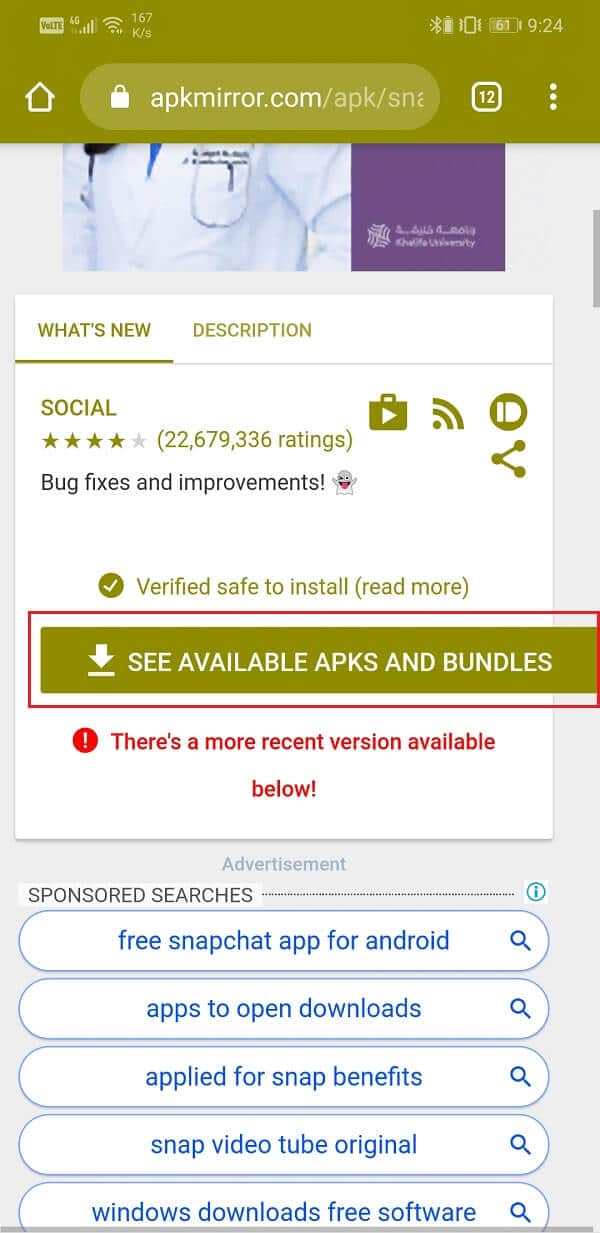 Click on the “See Available APKS and Bundles” option
