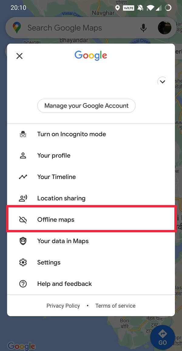 Click on your profile icon and and select Offline maps | How to Use Google Maps Offline