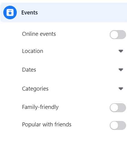 Click on ‘Events’ from the list of available filters. | How to Do an Advanced Search on Facebook